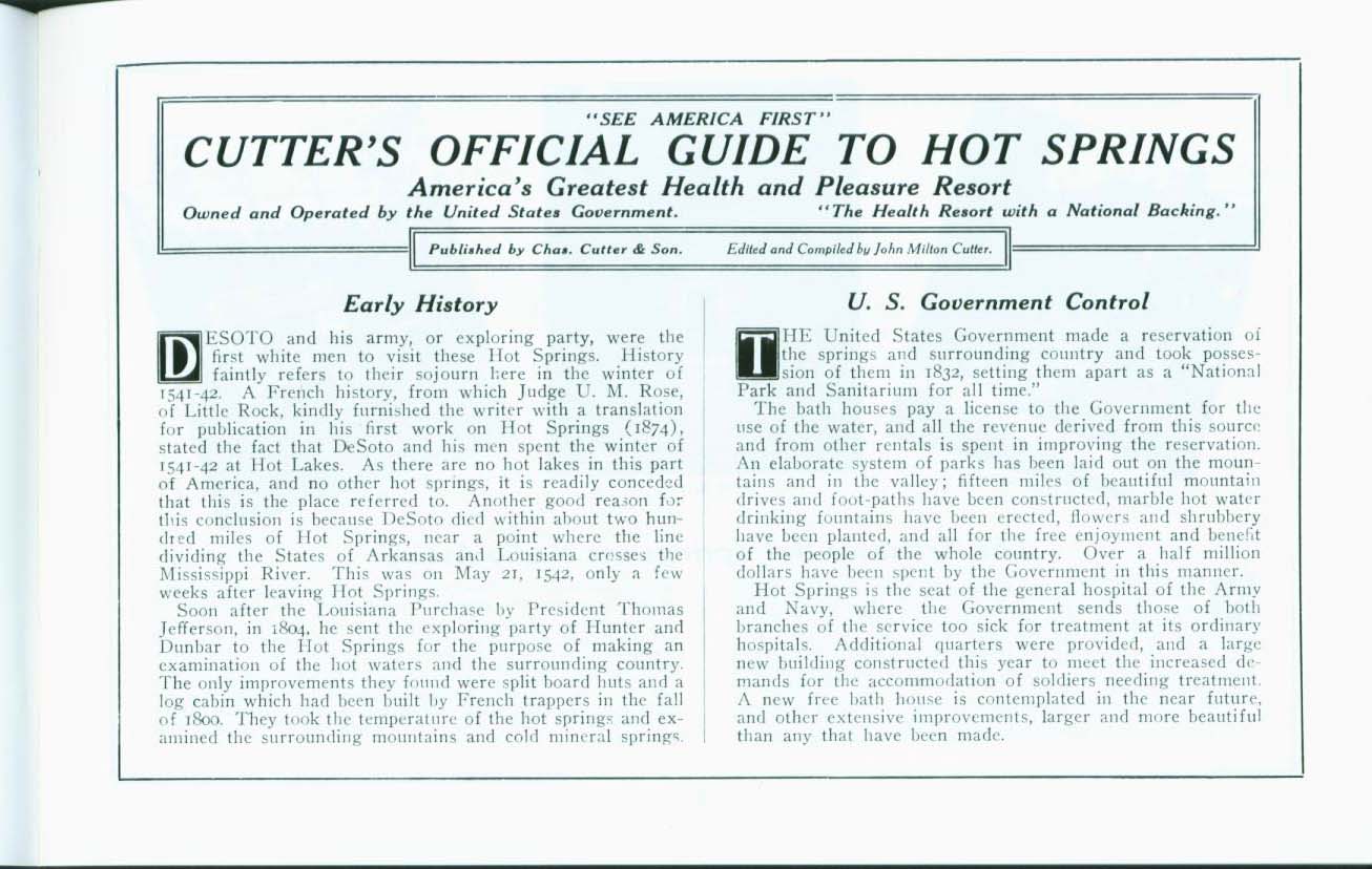 CUTTER'S OFFICIAL GUIDE TO HOT SPRINGS, ARKANSAS. vist0057b